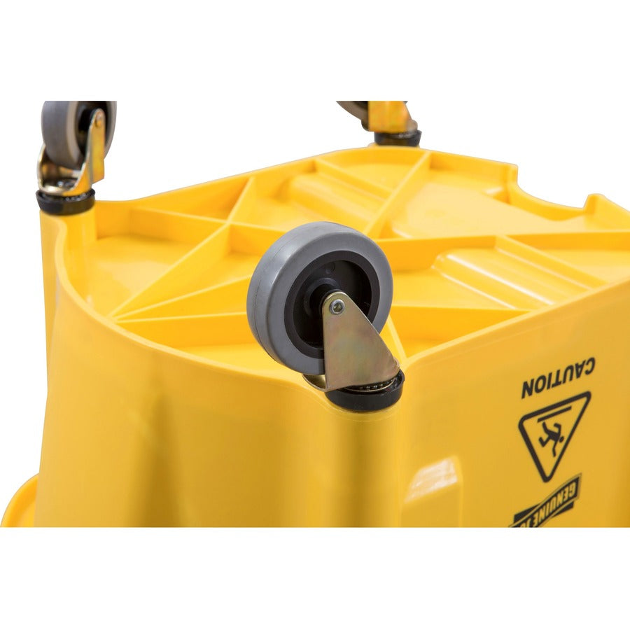 Genuine Joe Splash Shield Mop Bucket/Wringer - 6.50 gal - Wringer, Caution Sign, Handle, Measurement Marking, Caster, Putty Knife Holder, Mop Stick Holder - Plastic, Metal - Black, Yellow - 1 Each