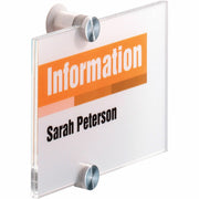 DURABLE Crystal Standoff Interior Wall Sign - 5.9" Width x 4.1" Height x 0.9" Depth - Rectangular Shape - Wall Mountable - Indoor - Acrylic - Clear - 1 Each