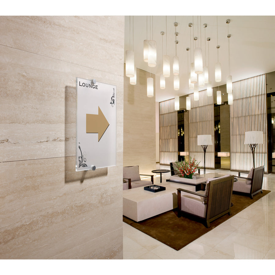DURABLE Crystal Standoff Interior Wall Sign - 8.3" Width x 11.8" Height x 0.9" Depth - Rectangular Shape - Wall Mountable - Indoor - Clear - 1 Each
