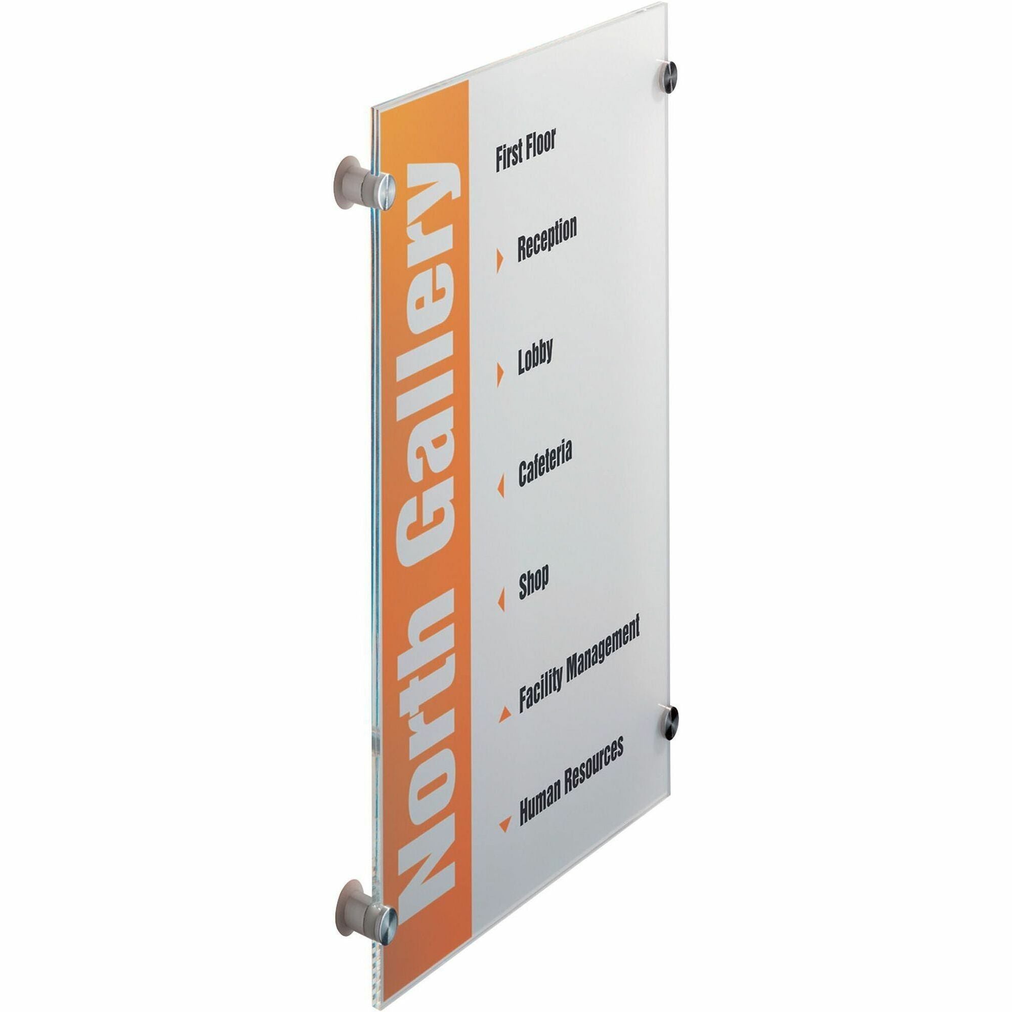 DURABLE Crystal Standoff Interior Wall Sign - 8.3" Width x 11.8" Height x 0.9" Depth - Rectangular Shape - Wall Mountable - Indoor - Clear - 1 Each