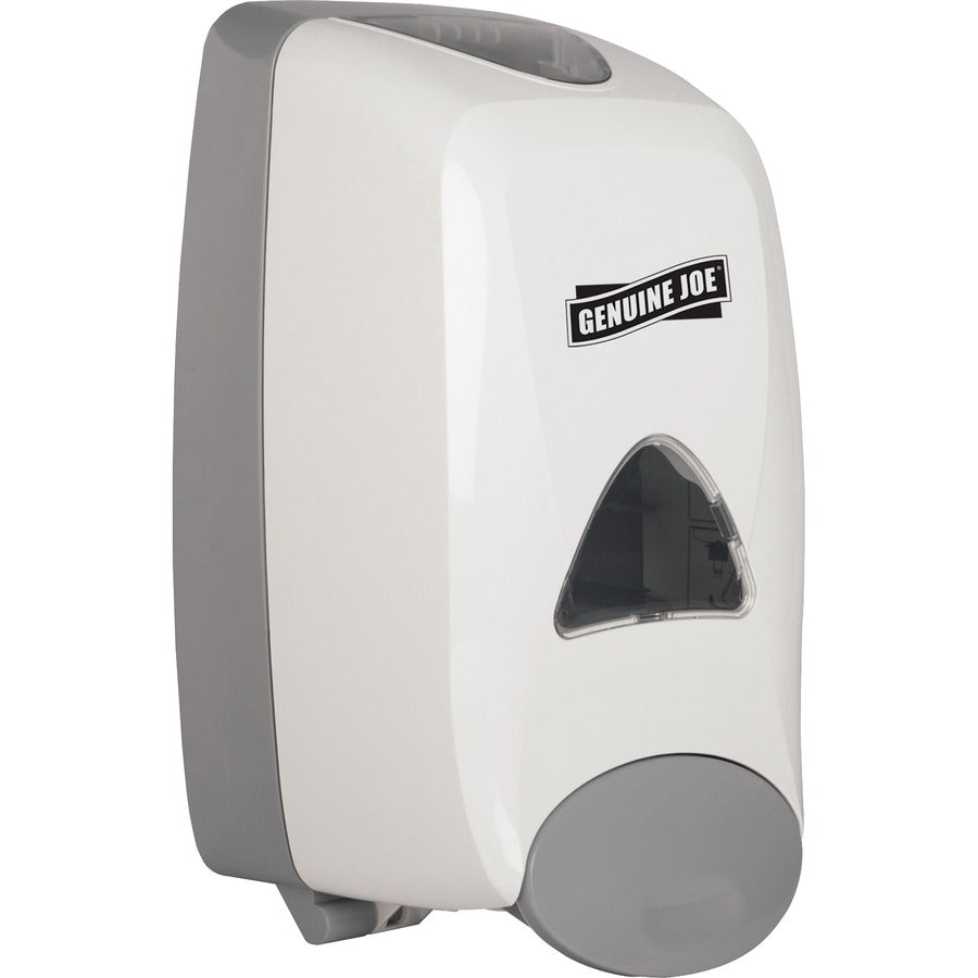 Genuine Joe 1250 ml Foam Soap Dispenser - Manual - 1.32 quart Capacity - Site Window, Soft Push, Sanitary-sealed, Refillable - White - 1 Each