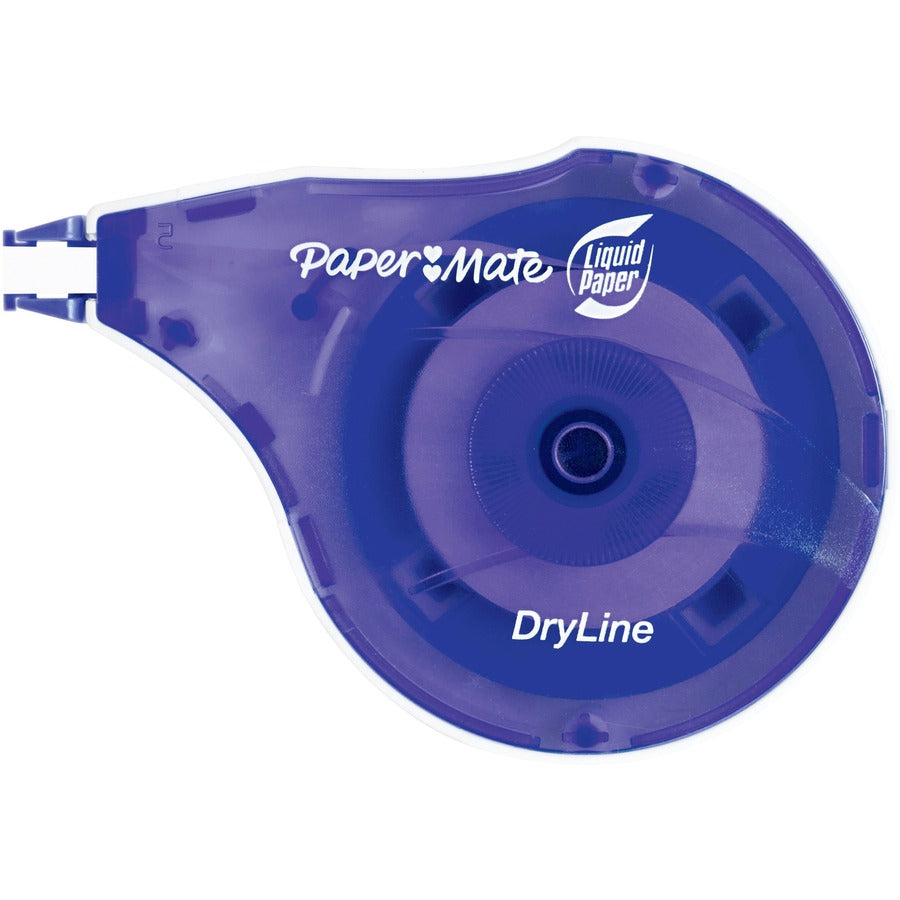 Paper Mate Liquid Paper DryLine Correction Tape - 0.20" Tape Width x 39.33 ft Tape Length - White Tape - Blue Dispenser - Break Resistant, Non-refillable, Tear Resistant - Blue - 10 / Pack
