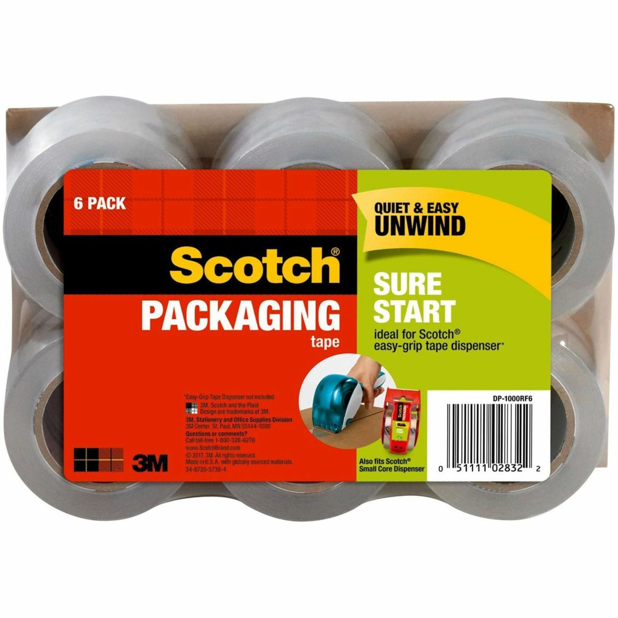 Scotch Sure Start Packaging Tape - 22.20 yd Length x 1.88" Width x 2.6 mil Thickness - 1 1/2" Core - Clear - Synthetic Rubber Resin - 1 Pack