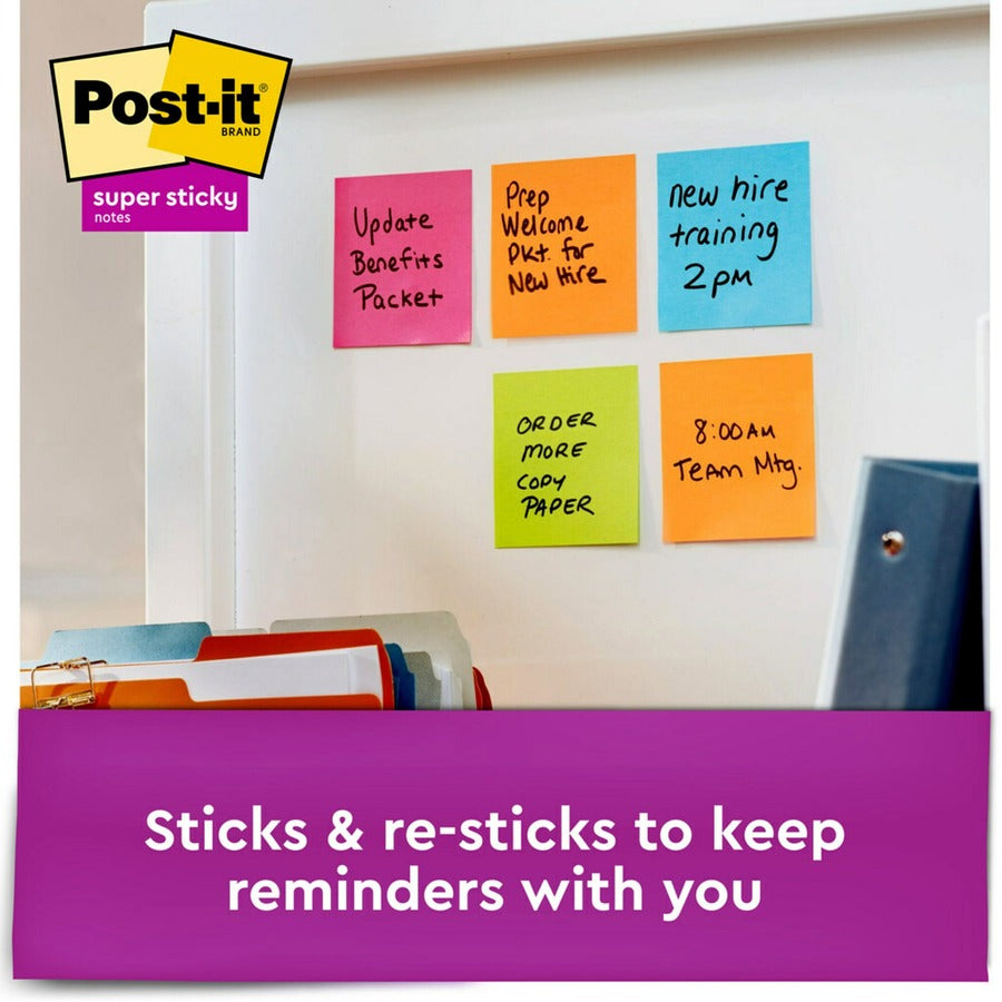 Post-it Super Sticky Dispenser Notes, Energy Boost Collection, 3" x 3", 90 Sheets per Pad, 10 Pads/Pack, Vital Orange, Tropical Pink, Sunnyside, Self-adhesive, Repositionable