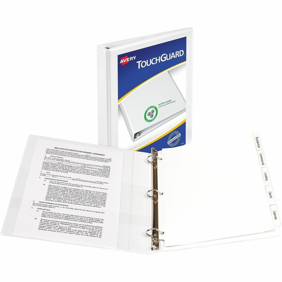 Avery TouchGuard(R) Binder, 1 Inch Rings, 1 White Binder (17141)
