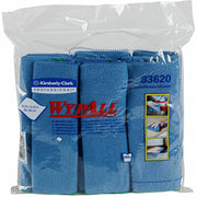 Wypall Microfiber Cloths, General Purpose, Blue, 15.75" x 15.75", Anti-bacterial, Durable, Absorbent, Launderable, Environmentally Friendly, 6 Cloths per Pack