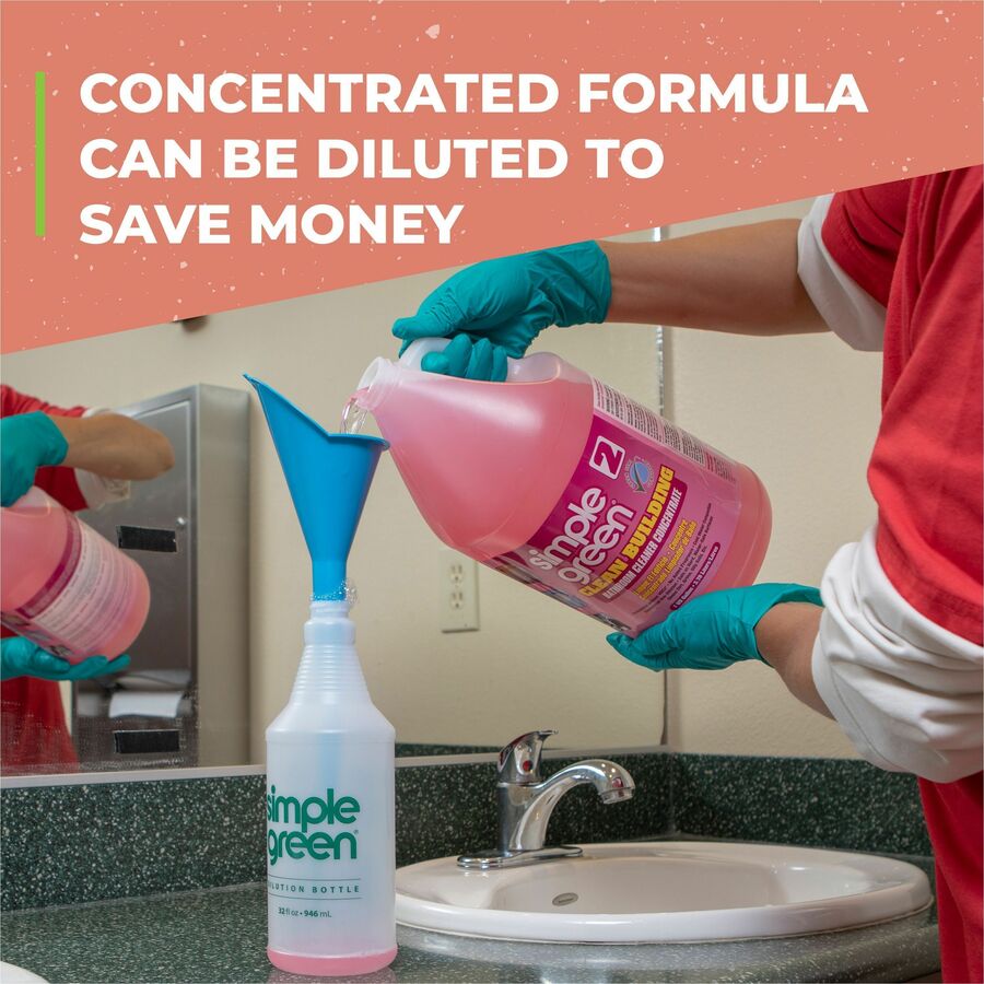 Simple Green Clean Building Bathroom Cleaner - For Bathroom - Concentrate - Liquid - 128 fl oz (4 quart) - Non-flammable, Fragrance-free - Pink - 1 Each