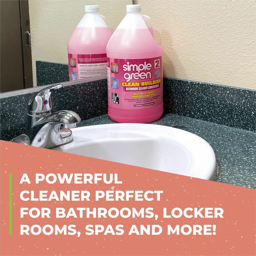Simple Green Clean Building Bathroom Cleaner - For Bathroom - Concentrate - Liquid - 128 fl oz (4 quart) - Non-flammable, Fragrance-free - Pink - 1 Each