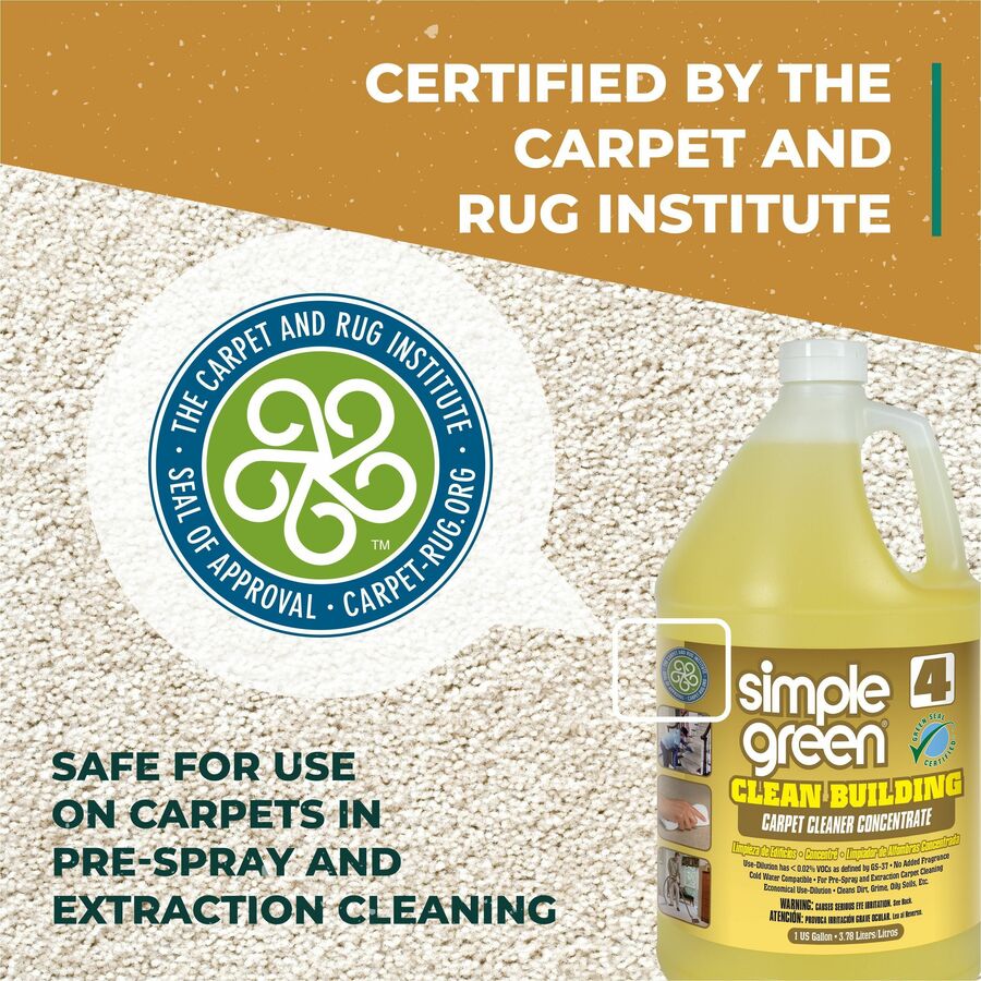 Simple Green Clean Building Carpet Cleaner Concentrate - For Carpet - Concentrate - Liquid - 128 fl oz (4 quart) - Non-flammable, Fragrance-free - Sand - 1 Each