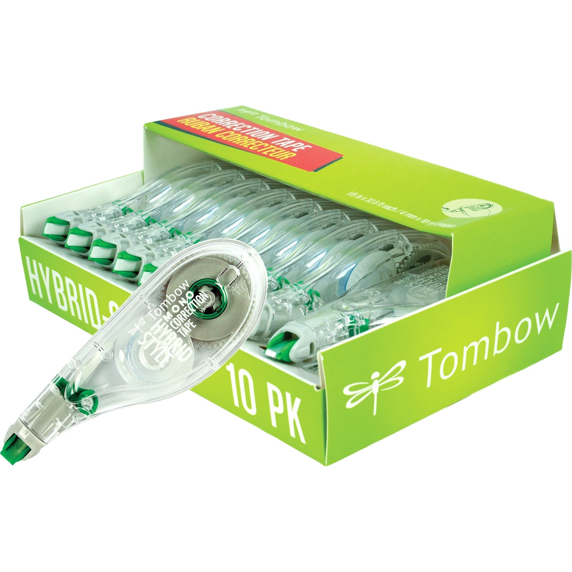 0.16" Tape Width x 32.83 ft Tape Length - 1 Line(s) - White Tape - Ergonomic Dispenser - Acid-free, Non-refillable, Retractable, Pivoting Head - White - 10 / Pack