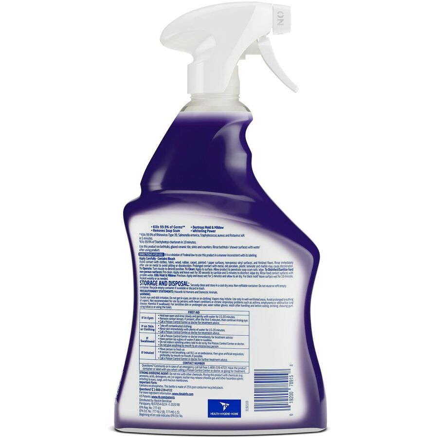 Lysol Mold/Mildew Remover - For Tile, Ceramic, Tub, Hard Surface, Nonporous Surface, Vinyl Curtains, Grout - 32 fl oz (1 quart) - Recommended For: Stain Remover, Soap Scum Remover - Disinfectant, Non-abrasive - White - 1 Each