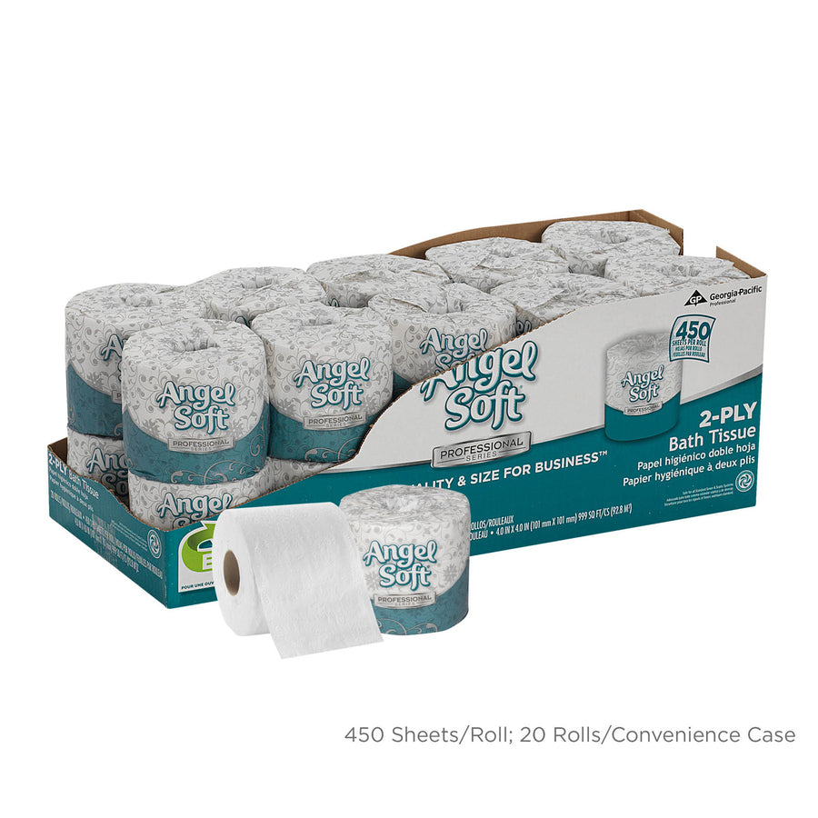 Angel Soft Professional Series Embossed Toilet Paper - 2 Ply - 4" Width x 4.05" Length - 450 Sheets/Roll - White - 20 / Carton