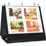 Lion Insta-Cover Round Ring Easel Binder, 1 1/2" Capacity, Letter Size (8 1/2" x 11"), 3 Round Rings, 80 Pockets, Horizontal, Black, Recycled, Label Holder, Reinforced Sewn Edge, Business Card Holder, 1 Each