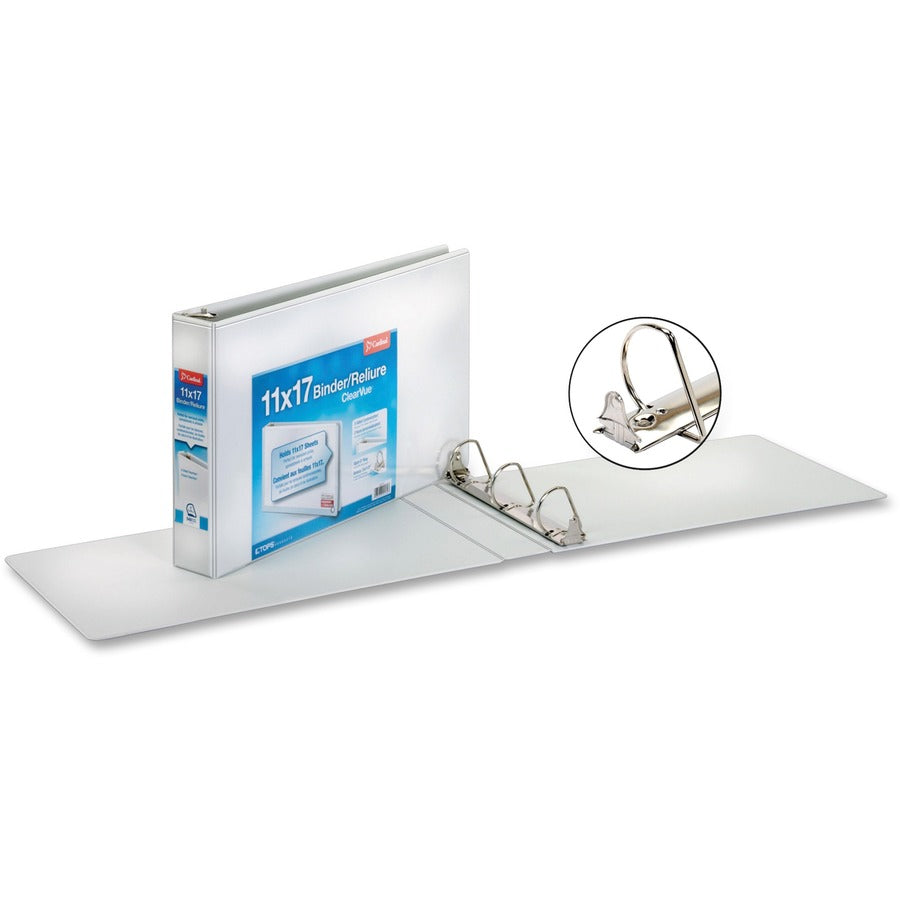 Cardinal ClearVue Overlay Tabloid D-Ring Binder, 2" Capacity, 11" x 17" Sheet Size, 540 Sheet Capacity, 3 D-Rings, White, Vinyl, Clear Overlay, Recycled, 1 Each