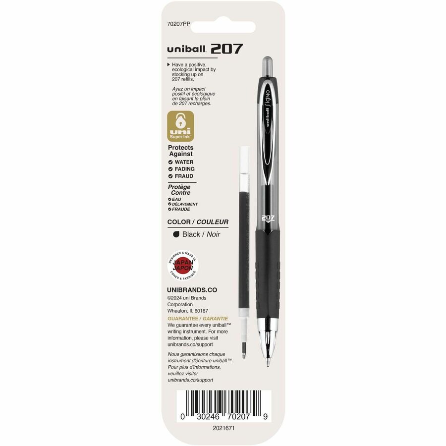 uniball™ 207 Gel Pen Refill - 0.70 mm , Medium Point - Black Ink - Super Ink - 2 / Pack