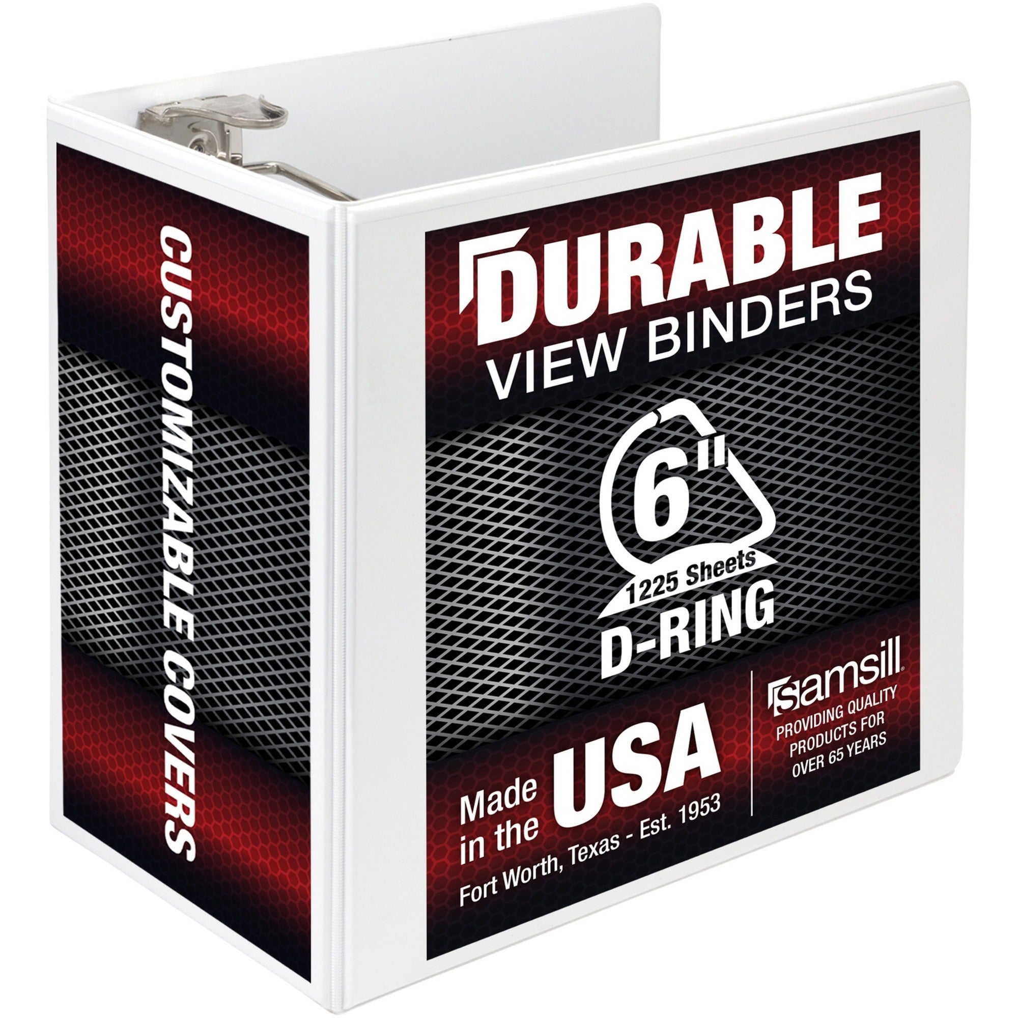 Samsill Durable View Binder, 6" D-Ring, 1225 Sheet Capacity, Letter Size 8.5" x 11", 2 Internal Pockets, White, 1 Each