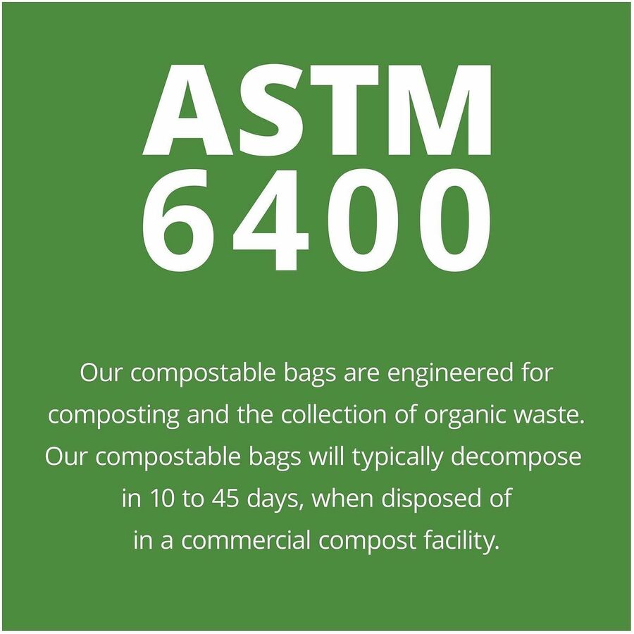 Stout EcoSafe Trash Bags - 13 gal Capacity - 30" Length x 24" Width x 0.85 mil (22 Micron) Thickness - Green - 1 Carton