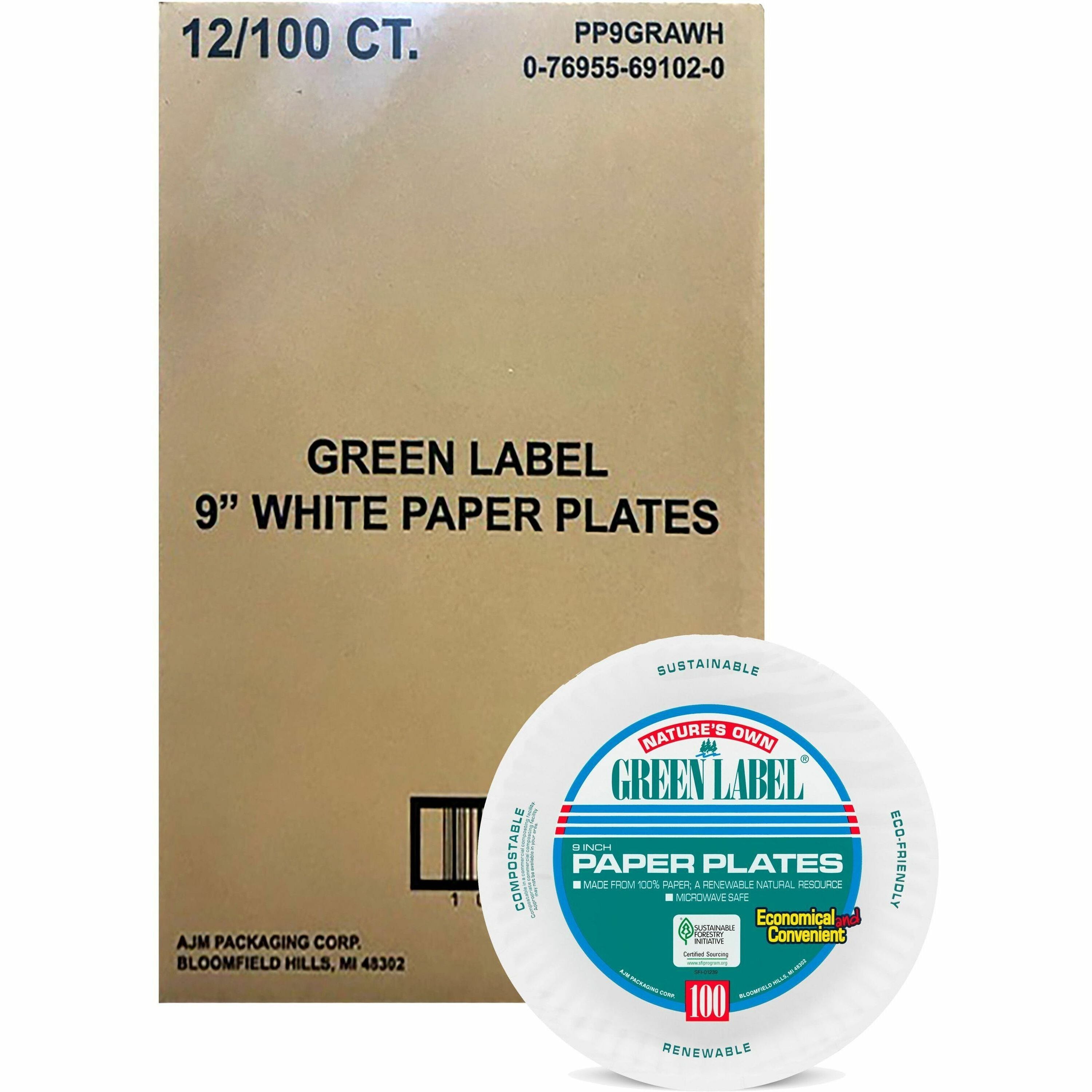 Microwave Safe - 9" Diameter - White - Paper Body - 100/Bag - 12 / Carton