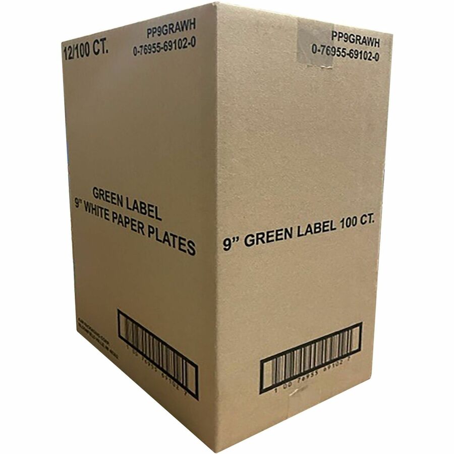 Microwave Safe - 9" Diameter - White - Paper Body - 100/Bag - 12 / Carton