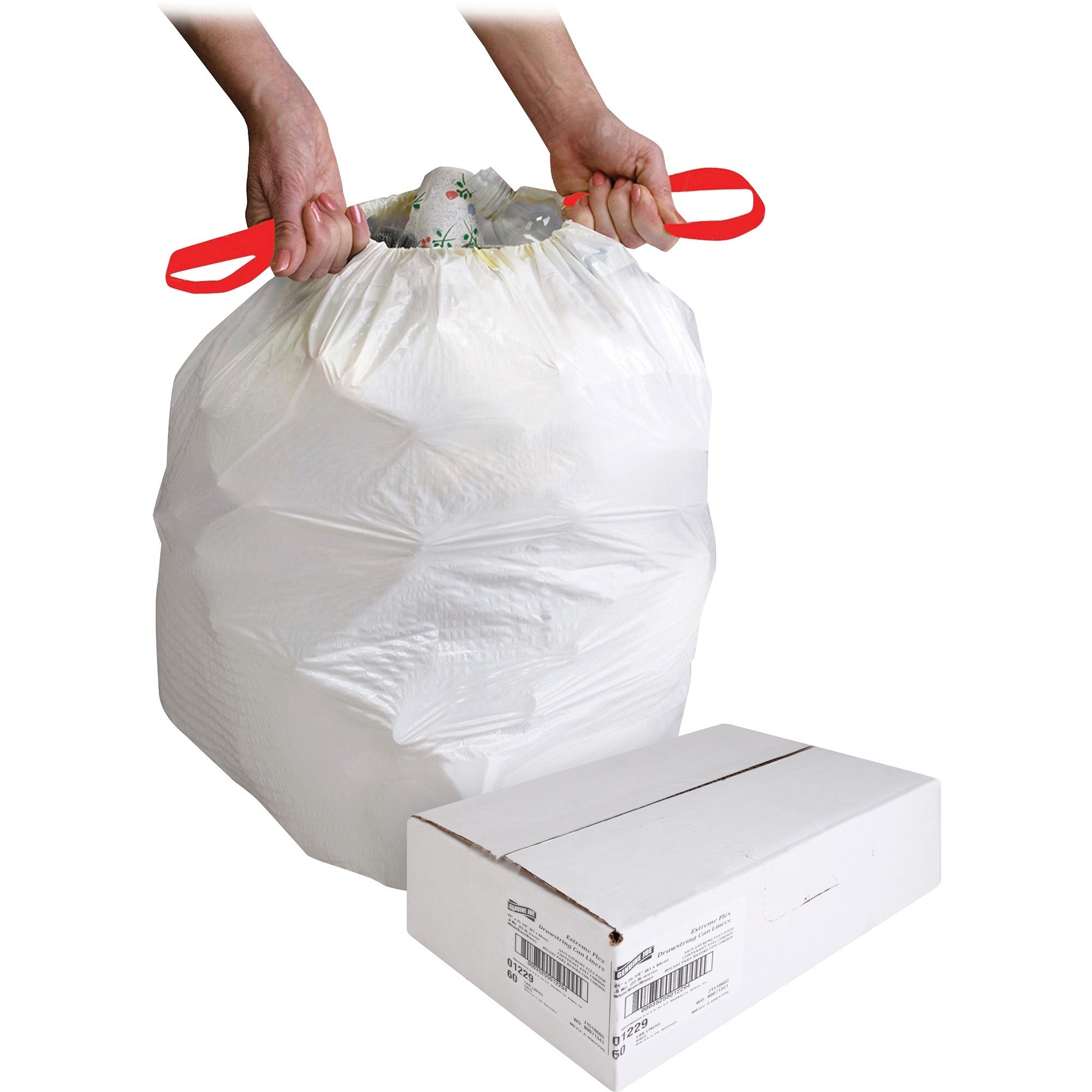 Genuine Joe Flexible Drawstring Trash Can Liners - Small Size - 13 gal Capacity - 25.13" Length x 24" Width x 0.90 mil (23 Micron) Thickness - Low Density - Drawstring Closure - White - Resin - 60/Box - 1 Carton