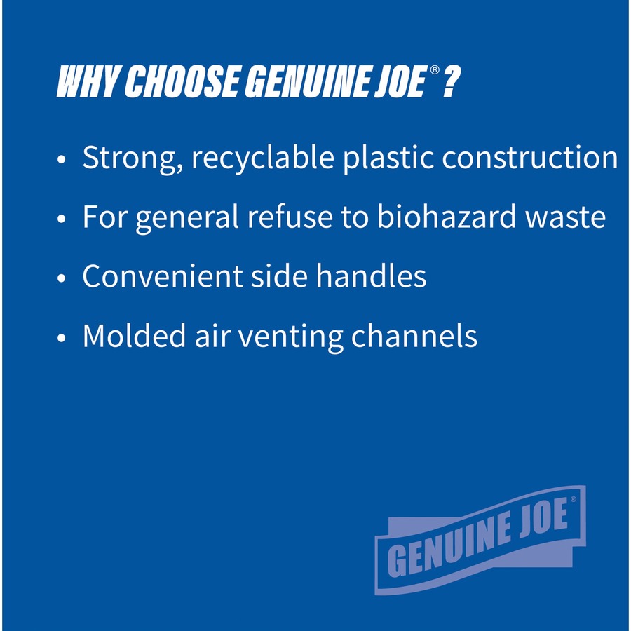 Genuine Joe Heavy-Duty Trash Container - 32 gal Capacity - Side Handle, Venting Channel - Plastic - Gray - 1 Each