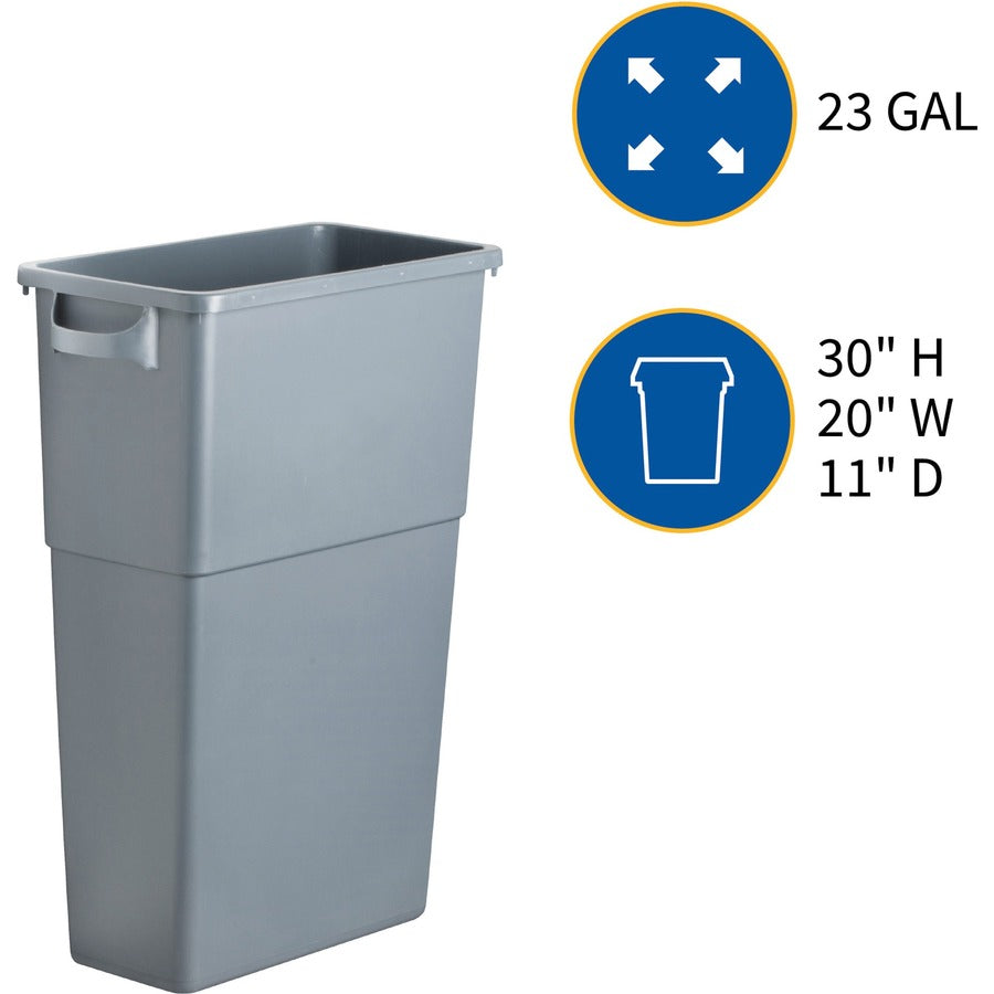 Genuine Joe 23-gallon Space-Saving Waste Container - 23 gal Capacity - Rectangular - Handle - 30" Height x 20" Width x 11" Depth - Gray - 1 Each