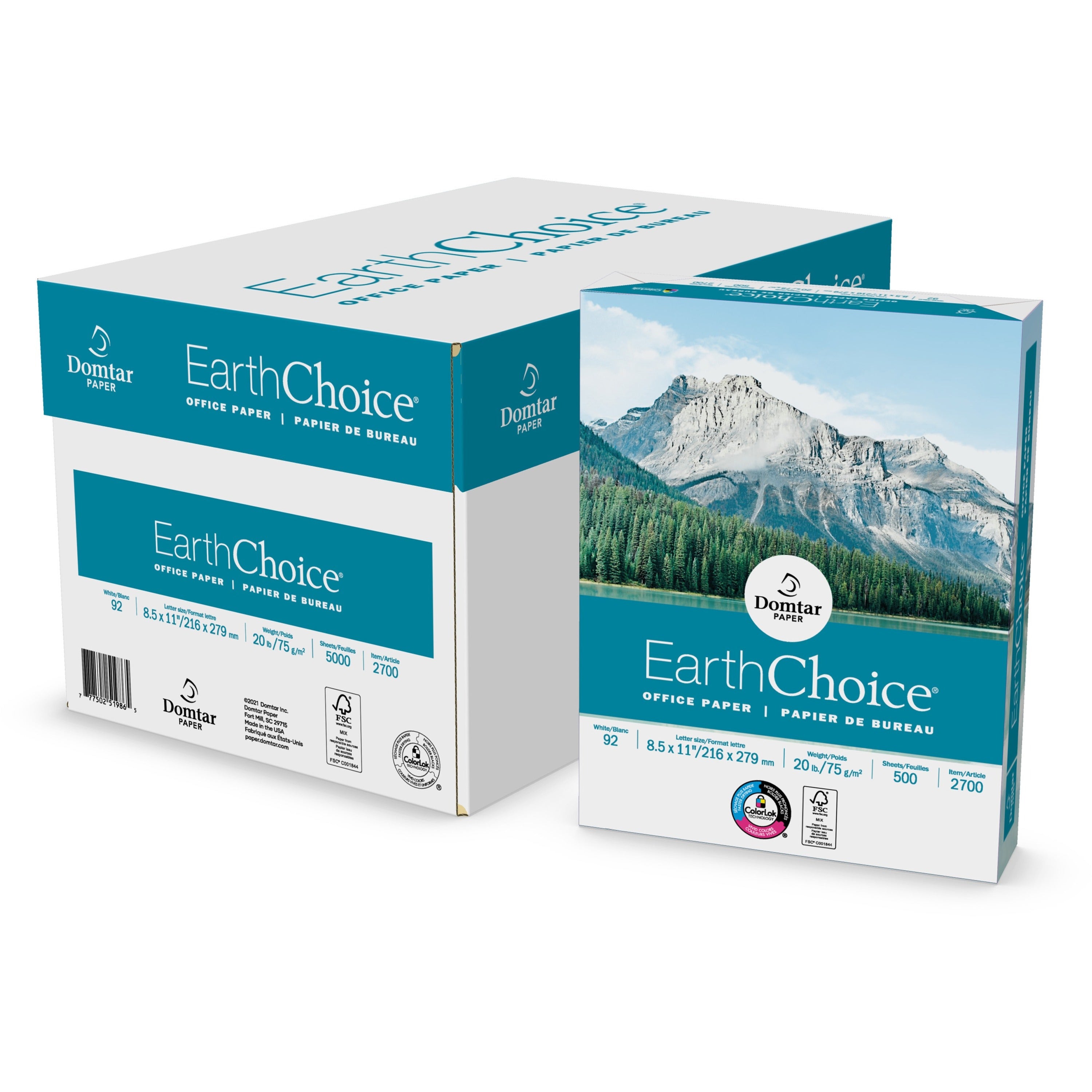 Letter - 8 1/2" x 11" - 20 lb Basis Weight - White - 500 Sheets per Ream - 10 / Carton