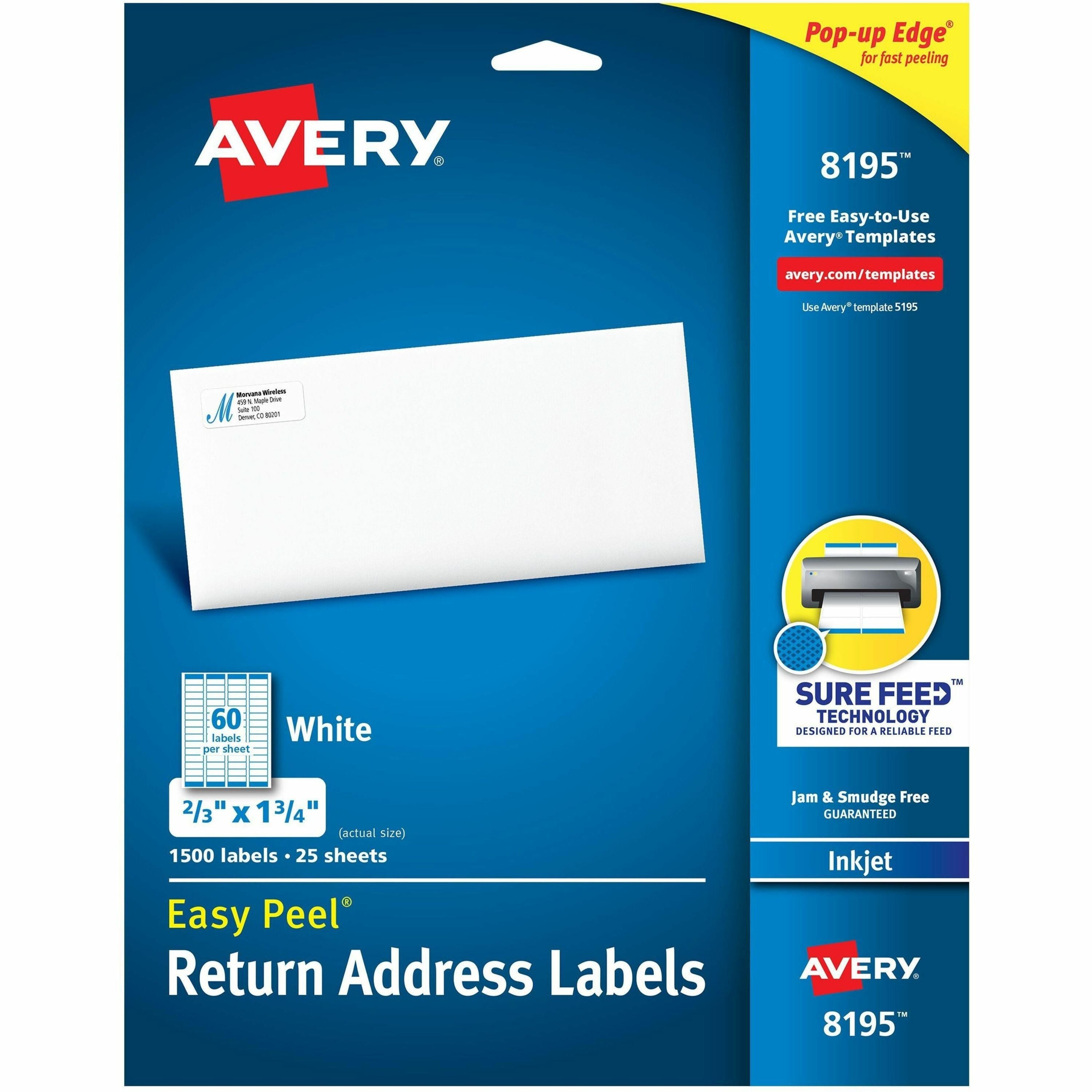 2/3" Width x 1 3/4" Length - Permanent Adhesive - Rectangle - Inkjet - White - Paper - 60 / Sheet - 25 Total Sheets - 1500 Total Label(s) - 1500 / Pack