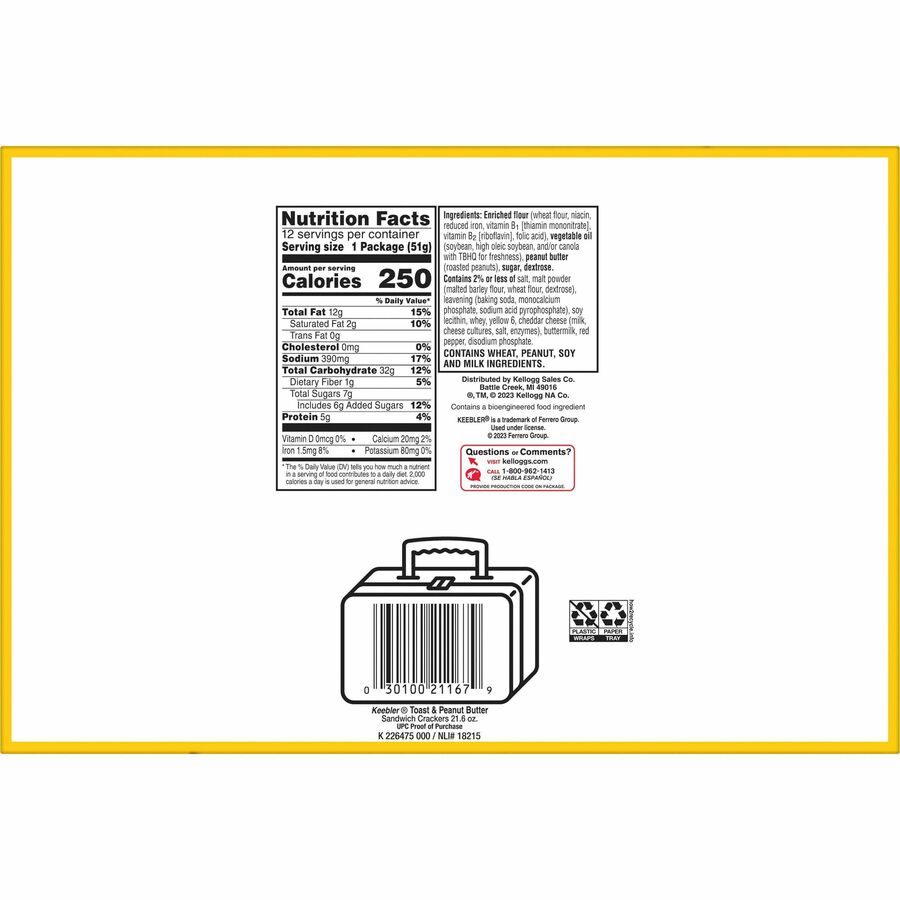 Individually Wrapped - Peanut Butter, Toast and Peanut Butter - 1.80 oz - 12 / Box