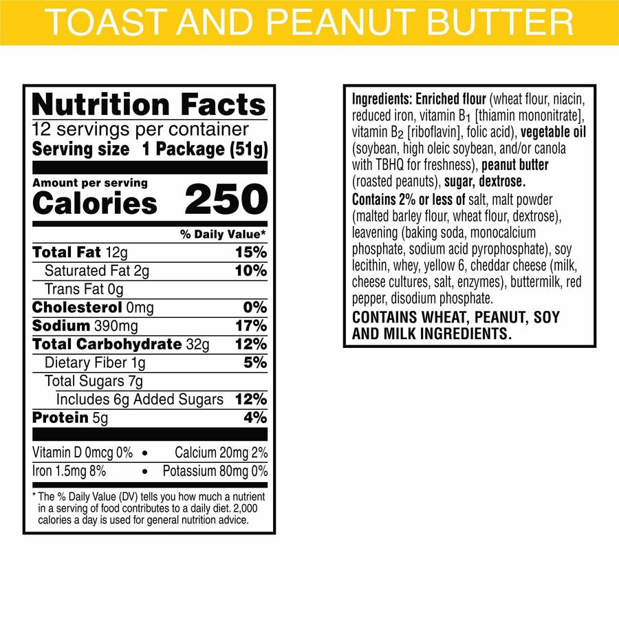 Individually Wrapped - Peanut Butter, Toast and Peanut Butter - 1.80 oz - 12 / Box
