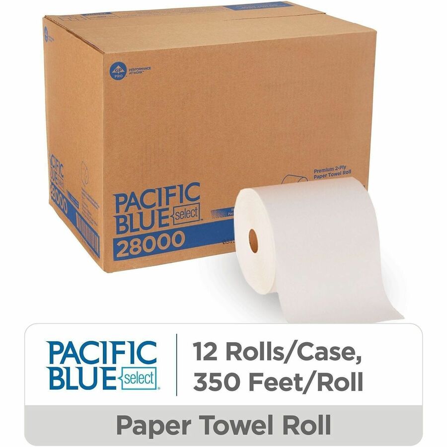 2 Ply - 7.87" Width x 350 ft Length - White - Paper - 12 / Carton