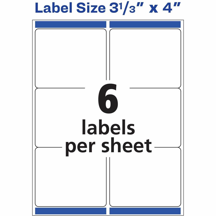 3 21/64" Width x 4" Length - Permanent Adhesive - Rectangle - Laser - Matte White - Matte - Paper - Repositionable, Adhesive, Customizable, Jam Resistant - 6 / Sheet - 6 Total Sheets - 600 Total Label(s) - 1 Box