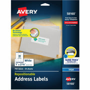 1" Width x 2 5/8" Length - Permanent Adhesive - Rectangle - Inkjet - Matte White - Matte - Paper - Adhesive, Customizable, Damage Resistant, Jam Resistant, Repositionable - 30 / Sheet - 30 Total Sheets - 750 Total Label(s) - 1 Pack