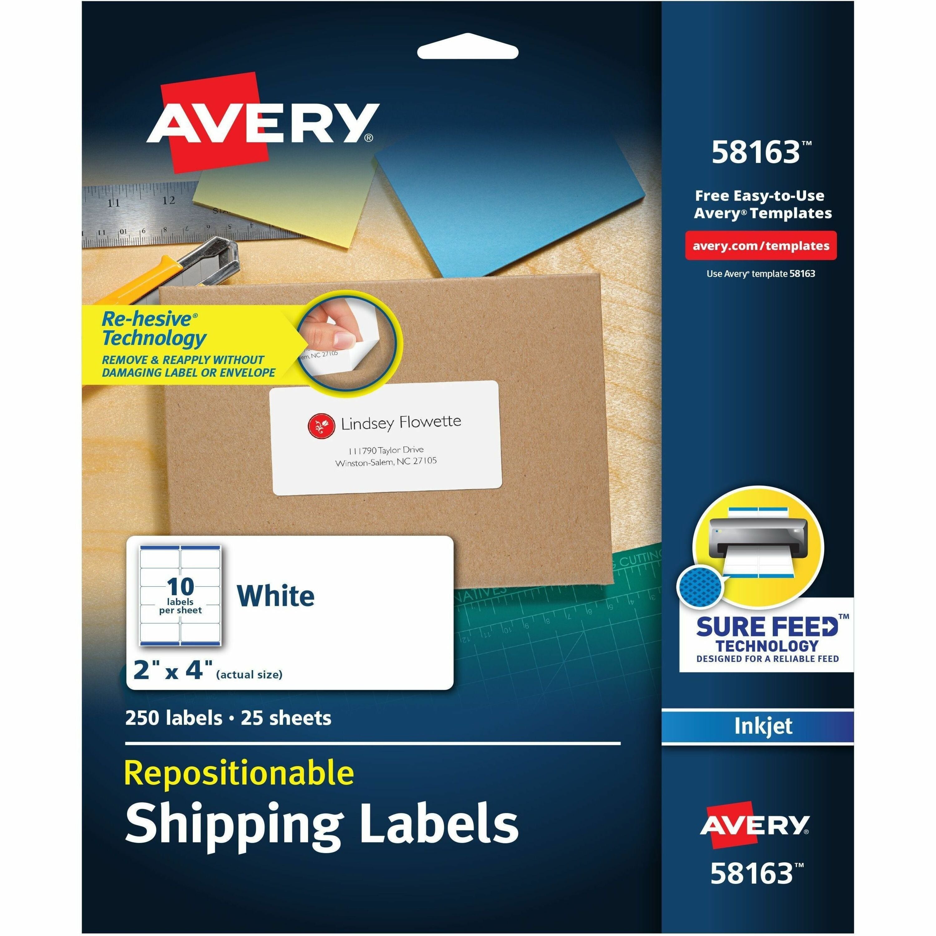 2" Width x 4" Length - Permanent Adhesive - Rectangle - Inkjet - Matte White - Matte - Paper - Adhesive, Customizable, Damage Resistant, Jam Resistant, Removable, Repositionable - 10 / Sheet - 10 Total Sheets - 250 Total Label(s) - 1 Pack