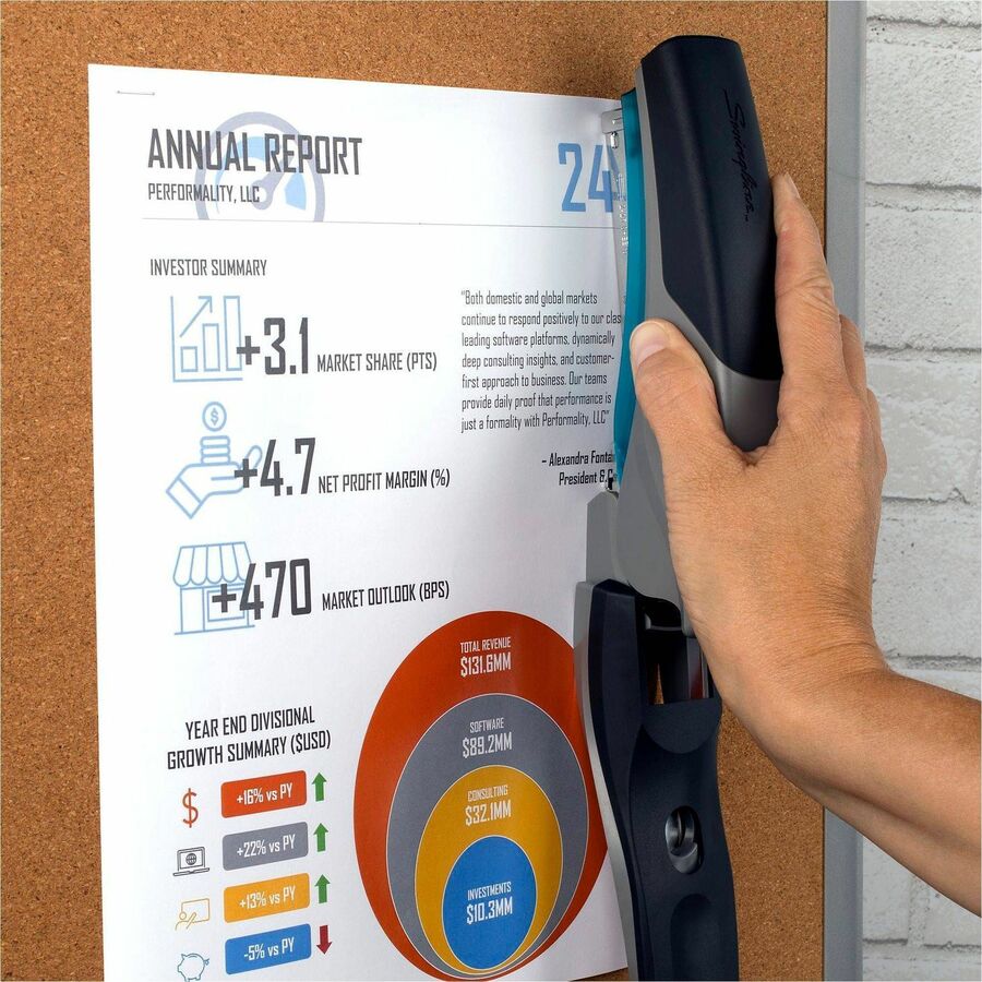Swingline Optima 25 Reduced Effort Stapler - Staples Upto 25 Sheet of 20lb Paper - Holds Upto 210 Staple - Full Strip - Staple Size: 0.25" - Blue, Gray - Plastic, Metal - 1 Each