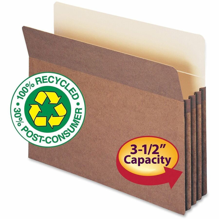 Smead Straight Tab Cut Letter Recycled File Pocket - 8 1/2" x 11" - 3 1/2" Expansion - Redrope - Tear Proof Gusset - 100% Recycled - 25 / Box
