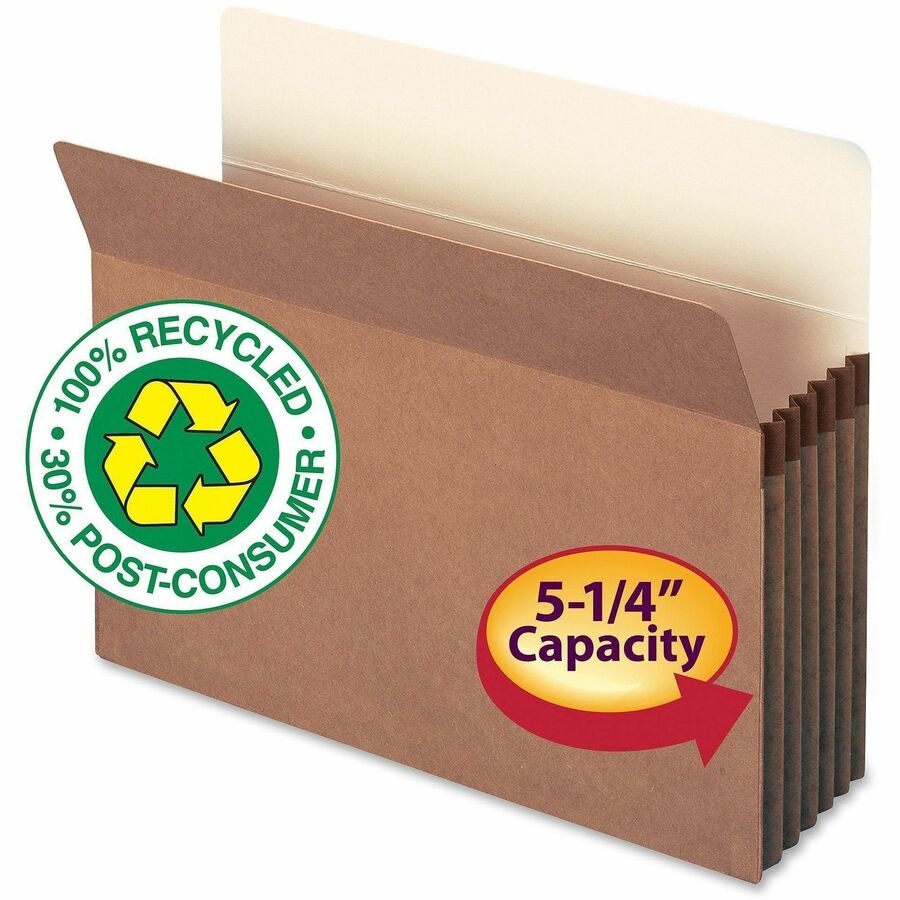 Smead Straight Tab Cut Letter Recycled File Pocket - 8 1/2" x 11" - 5 1/4" Expansion - Redrope - Tear Proof Gusset - 100% Recycled - 10 / Box