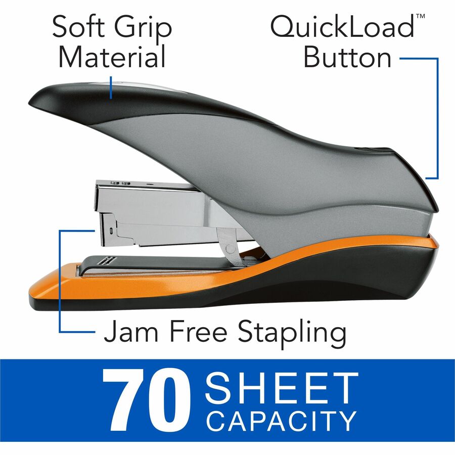 Staples Upto 70 Sheet of 20lb Paper - Holds Upto 105 Staple - Half Strip - Staple Size: 0.37" - Front Loading - Silver, Black - Metal - 1 Each