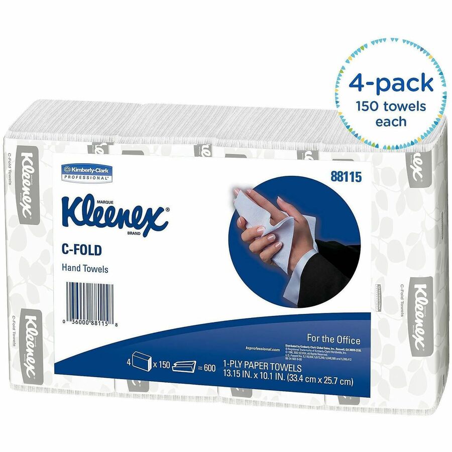 Kleenex C-Fold Hand Towels - 1 Ply - C-fold - 10.10" Width x 13.25" Length - White - 150/Bag - 4 / Pack