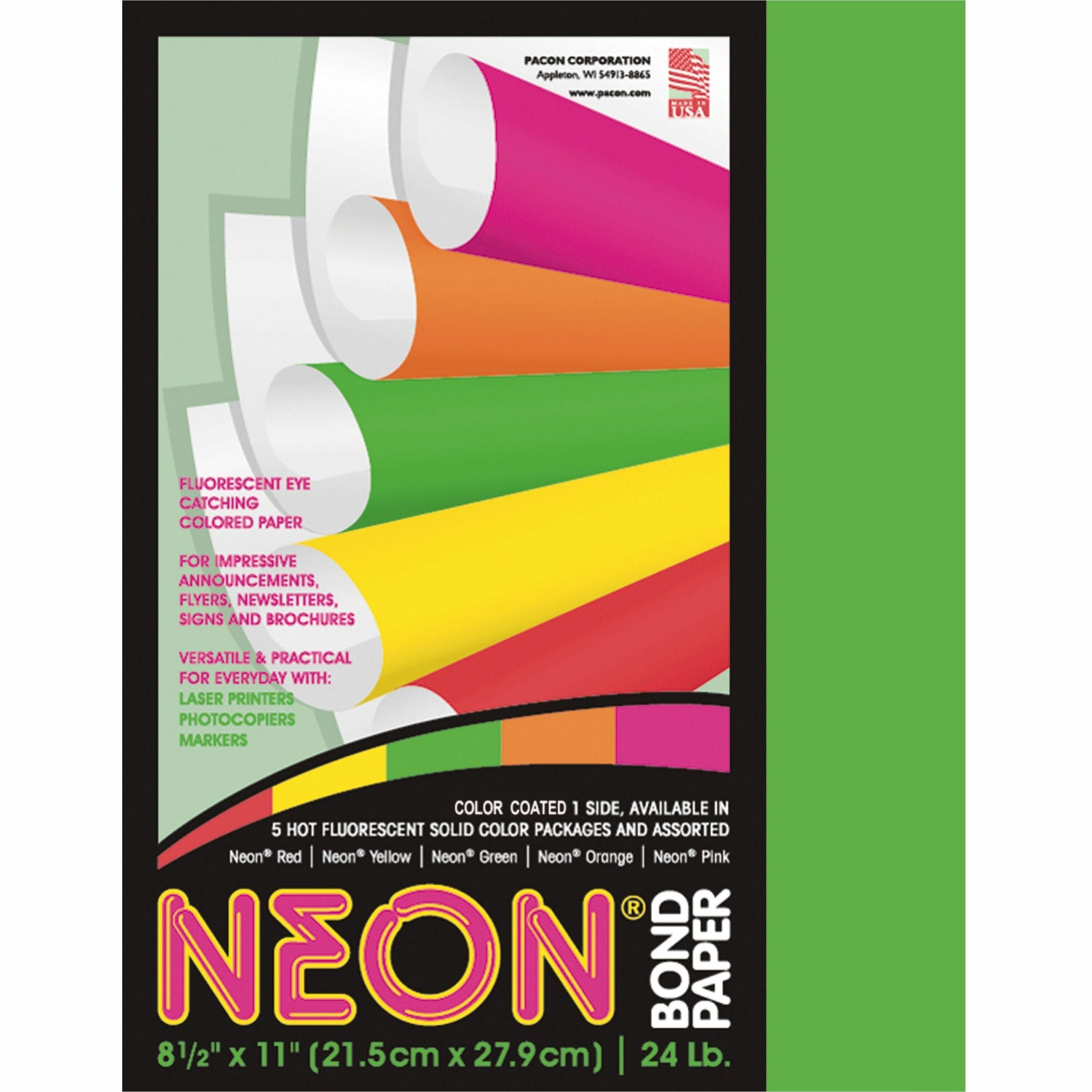 Letter - 8 1/2" x 11" - 24 lb Basis Weight - Sustainable Forestry Initiative (SFI) - Neon Green - 1 Pack