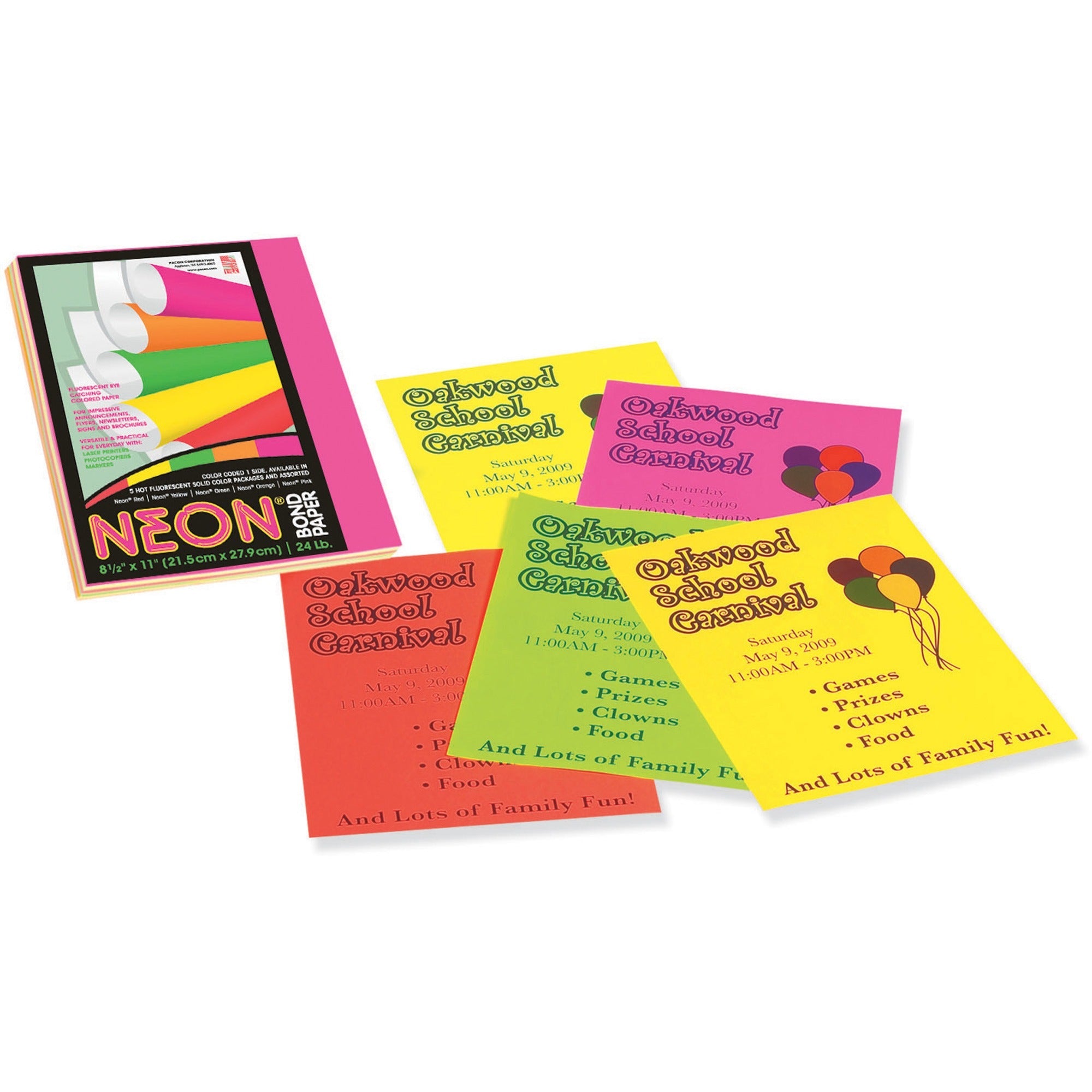 Letter - 8 1/2" x 11" - 24 lb Basis Weight - Sustainable Forestry Initiative (SFI) - Assorted Neon - 1 Pack