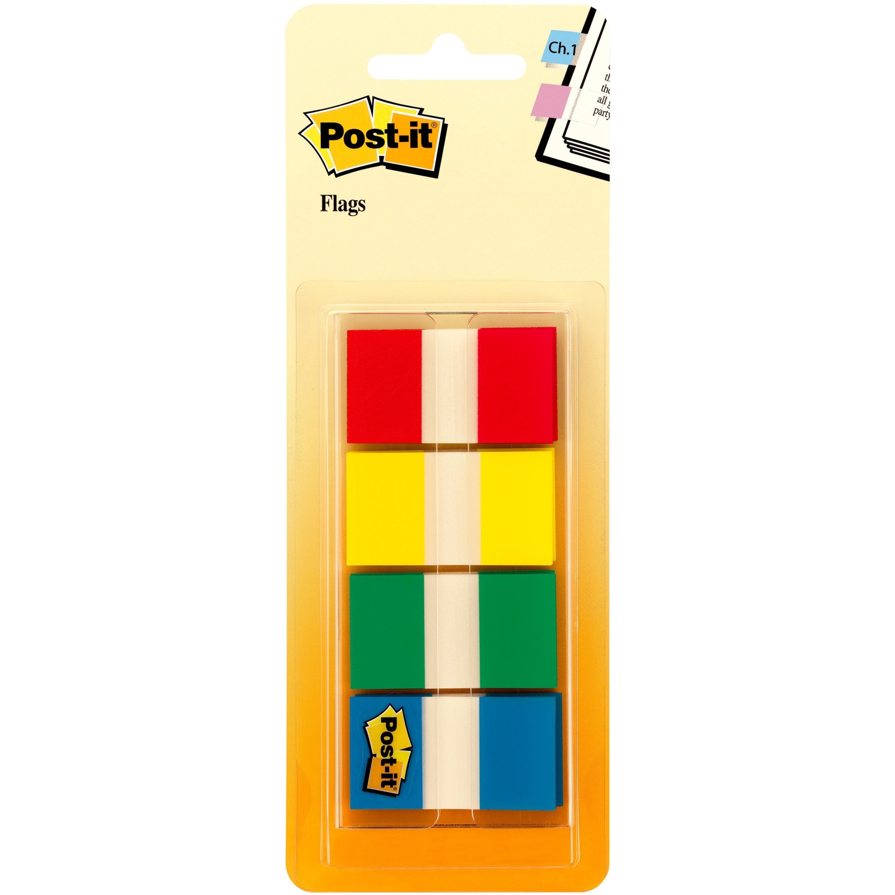 Post-it&reg; Flags - 40 x Red, 40 x Yellow, 40 x Blue, 40 x Green - 1" Flag/Note Width x 1 3/4" Flag/Note Length - Rectangle - Unruled - Red, Yellow, Green, Blue, Assorted - Dispenser Included - 1 Pack