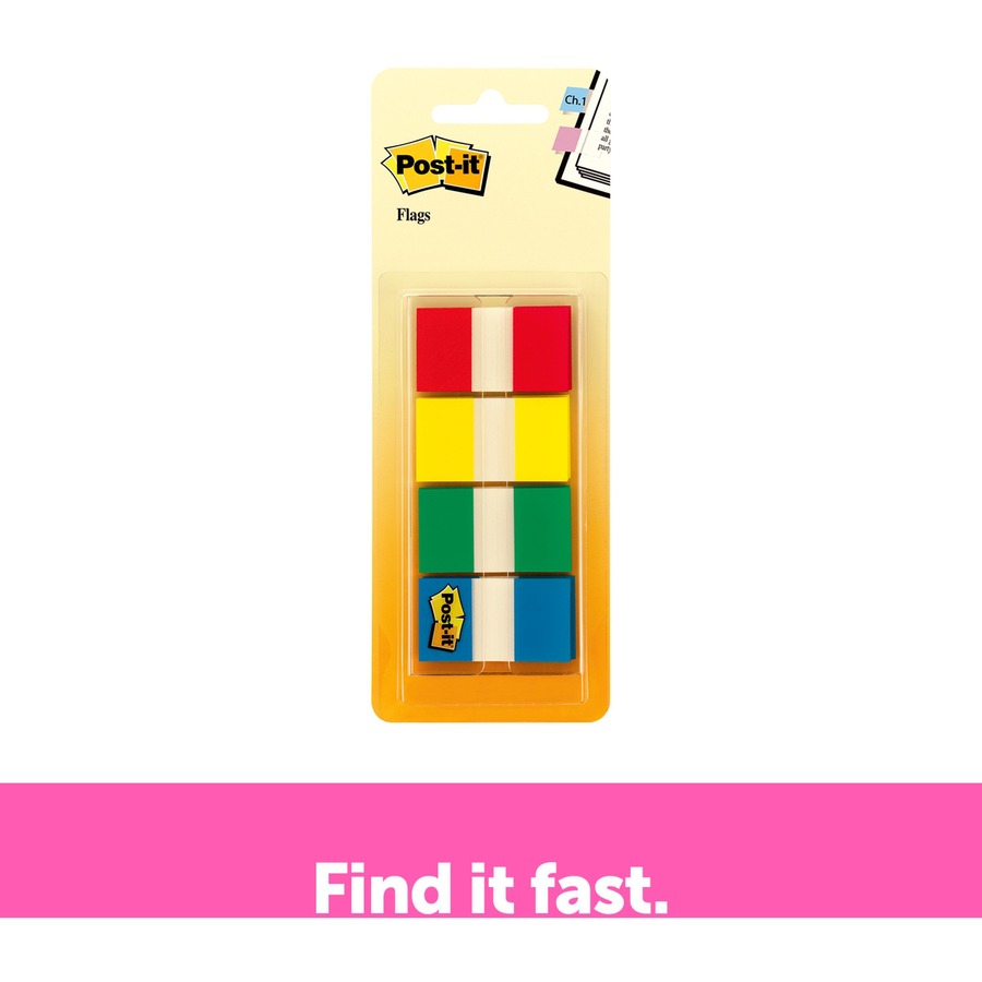 Post-it&reg; Flags - 40 x Red, 40 x Yellow, 40 x Blue, 40 x Green - 1" Flag/Note Width x 1 3/4" Flag/Note Length - Rectangle - Unruled - Red, Yellow, Green, Blue, Assorted - Dispenser Included - 1 Pack