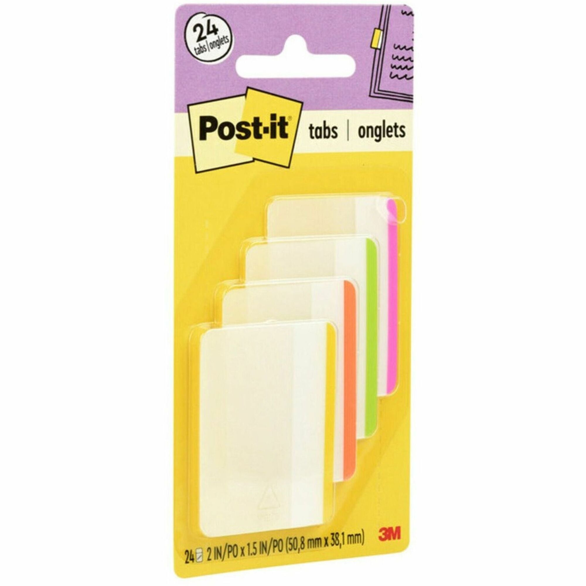 Post-it&reg; Durable Tabs - Write-on Tab(s) - 1.50" Tab Height x 2" Tab Width - Pink, Green, Orange, Yellow Tab(s) - Repositionable - 1 Pack
