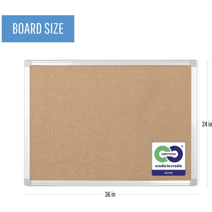 24" Board Height x 36" Board Width - Cork Surface - Self-healing - Aluminum Frame - 1 Each