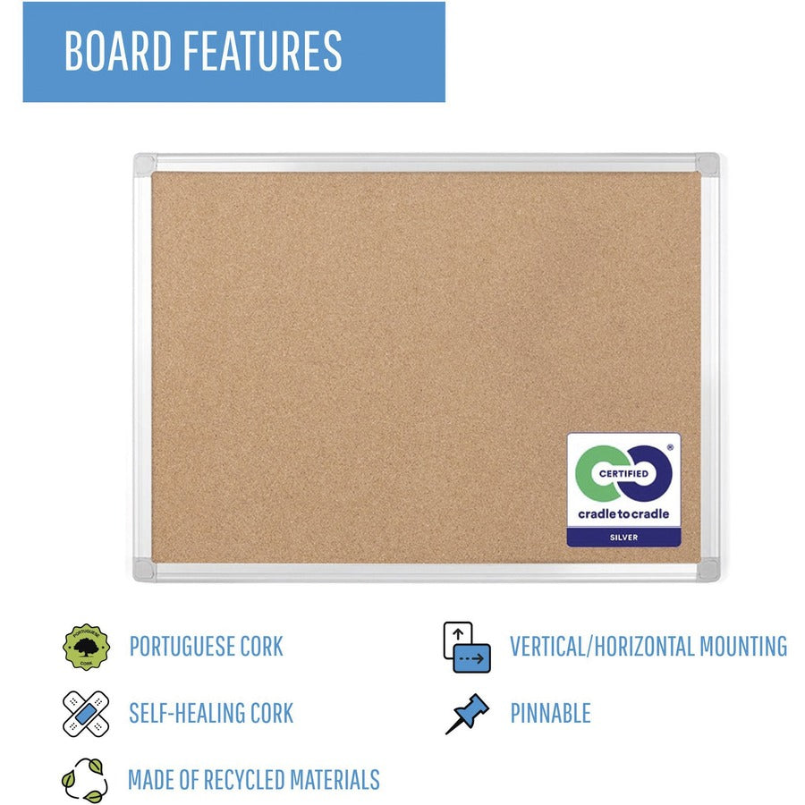 24" Board Height x 36" Board Width - Cork Surface - Self-healing - Aluminum Frame - 1 Each