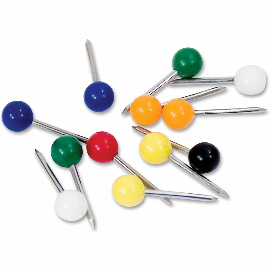 Gem Office Products Round Head Map Tacks - 0.18" Head - 0.4" Length - Assorted - 1 Box