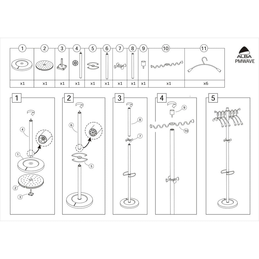 4 Hooks - 6 Hangers - 2 Pegs - 68.5" Height x 19.3" Width - for Garment - Wood, Metal - Chrome - 1 Each