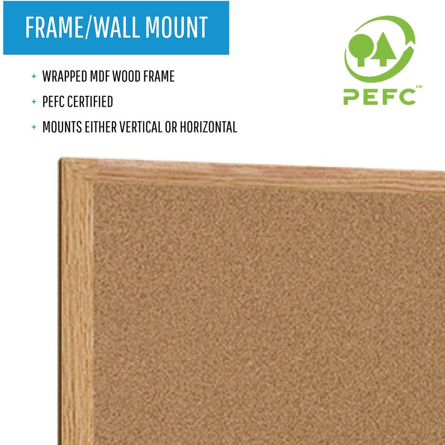 MasterVision Earth Series Recycled Cork Bulletin Boards - 36" Board Height x 48" Board Width - Cork Surface - Self-healing - Wood Frame - 1 Each