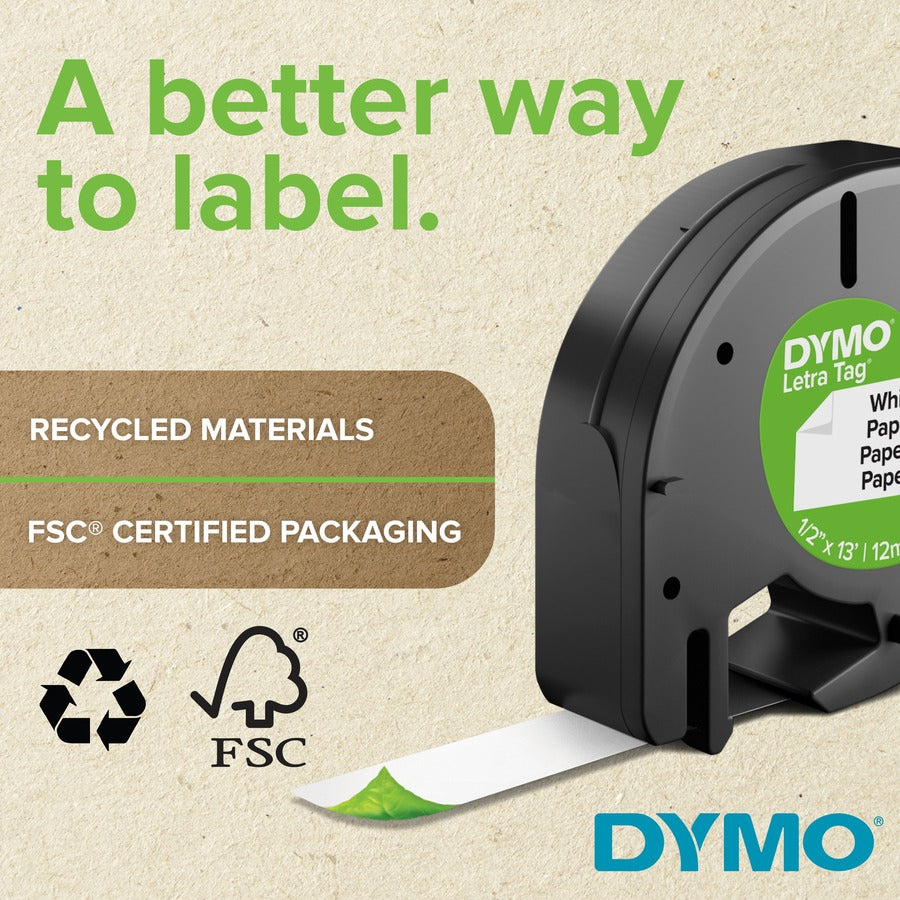 Dymo LetraTag Electronic Labelmaker Tape - 1/2" Width - Direct Thermal - White - Paper - Easy Peel - 2 / Pack